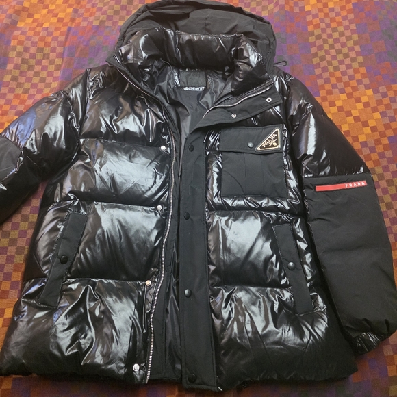 PRADA MILANO ENAMEL TRIANGLE LOGO LINEA ROSSA NYLON HOODED PUFFER JACKET XL - Picture 14 of 16